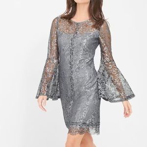 White House Black Market Metallic Lace Bell-Sleeve Shift Dress